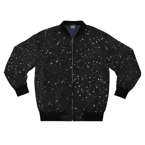 Printed image of black sequins on a bomber jacket